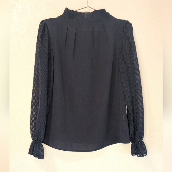 Tops - Navy Lace Sleeve Women's Top